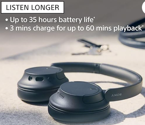 sony wh ch720n active noise cancellation wireless bluetooth over ear headphones with mic, adaptive sound control, quick charge, up to 35hrs battery, customized eq black