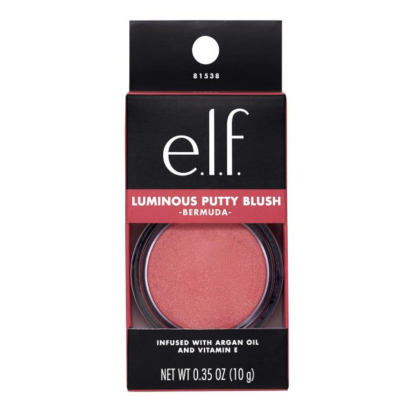 e.l.f. luminous putty blush, putty to powder, buildable blush with a subtle shimmer finish, highly pigmented & creamy, vegan & cruelty free, bermuda