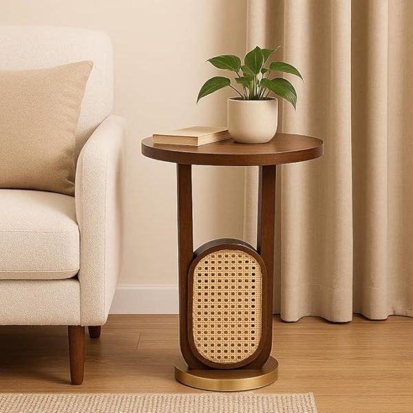 little extra round coffee table with wooden top, sofa side table for living room and home decor, corner table for bedroom, side table for bed